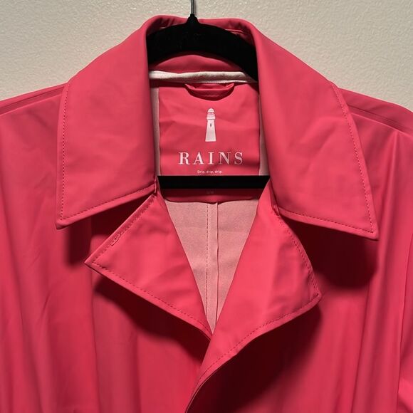 RAINS Vibrant Pink Waterproof Belted Trench Coat, Size S/M - Picture 5 of 15